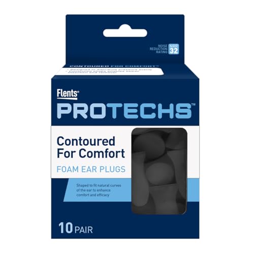 Flents Protechs Contoured for Comfort Foam Ear Plugs, Soft & Comfortable Hearing Protection for...