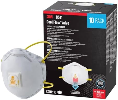 3M N95 Respirator 8511, Cool Flow Valve, 10 Pack, NIOSH-APPROVED, Advanced Filter Media For Easy Breathing, Comfortable For Long Periods Of Wear, Helps Filter Pollen, Mold Spores & Dust (8511PB1-A-PS)
