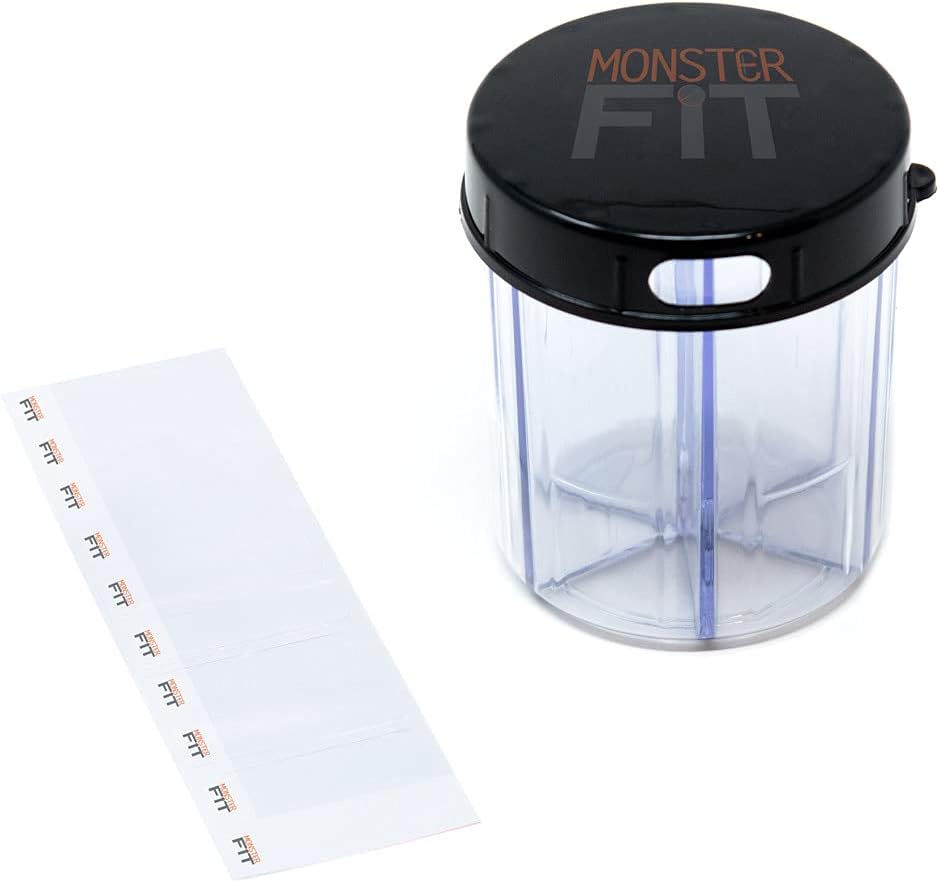 Monster Jr Supplement Pill Dispenser with Labels - Holds Small Medium Medication Vitamins and Easily Dispense from One Container Includes Compartment Labels (Monster Jr - 1 Pack) : Health & Household
