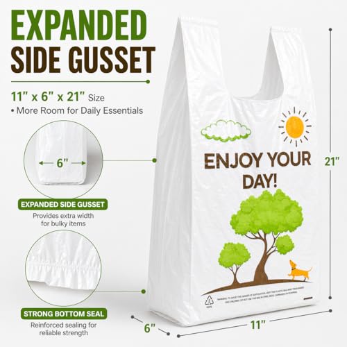 Image of YoYoRain White Thank you T shirt bag, Grocery shopping bag Reusable and Disposable Supermarket Bag 11''x6''x21'' 150PCS