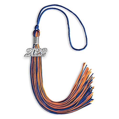 Endea Graduation Mixed Double Color Tassel with Silver Date Drop (Royal Blue/Orange, 2022)