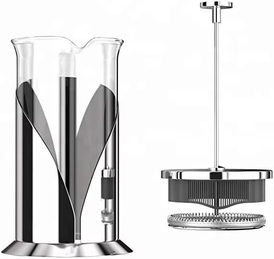 Stainless Steel French Press Coffee Maker 34 oz – Manual Coffee and Tea Brewer with 4-Level Filtration, BPA-Free Glass