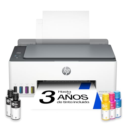 Impresora Multifunción Tinta HP Smart Tank 5105 Wi-Fi, con depósito recargable, incluye tinta para...
