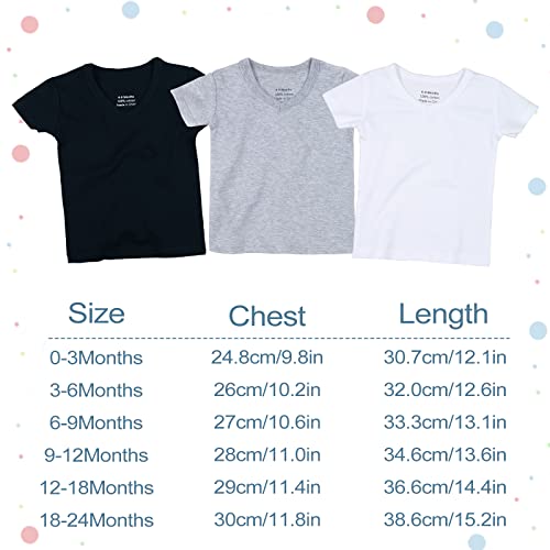 Opawo Unisex Infant Baby Cotton V-Neck T-Shirts Toddler Short Sleeve Blank Tees Shirts 3 Pack For Boys Girls 6-24 Months(Black/White/Gray,18-24 Months) #TOP5