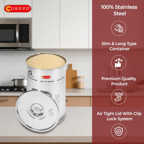 Image of COSOVO Rice Storage Container | Steel Storage Box Drum | Grocery Container for Kitchen | Kothi | Steel Container | Steel Dibba | Storage Box | Drum (30KG /35L)
