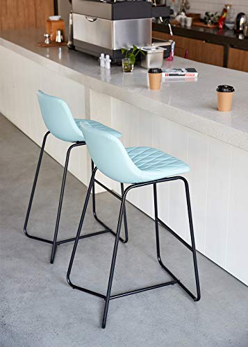 Qulomvs Bar Stools with Back 30 inches Counter Height Barstools Set of 2 PU Leather Bar Chairs for Kitchen and Patio (Teal)