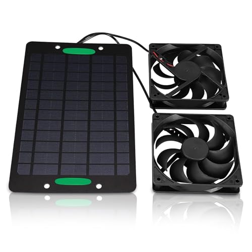 Agatige Kit Ventola per Pannello Solare, Estrattore d'Aria a Doppia Ventola ad energia Solare Impermeabile Attrezzatura per la Ventilazione Esterna per capannoni, Case per Animali Domestici 10W 800MA