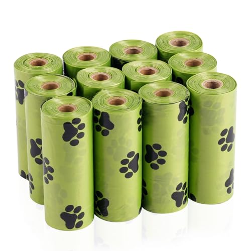 AMFUN Hundekotbeutel, 12 Rollen 144 Stück Auslaufsichere Kotbeutel, Hunde Kotbeutel Rollen, Hundetüten Nachfüllpackung, Grün