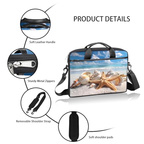 Funda para laptop de playa, arena y conchas marinas, funda delgada para laptop de 15 pulgadas, bolso informático con correa para hombro, maletín profesional para mujeres y hombres, bolso mensajero para trabajo, oficina y viajes miniatura 4