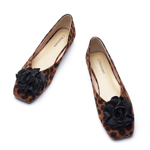 Image of C.Paravano Ballet Flats for Women | Women's Flats | Square Toe | Slip On Dress Shoes | Satin Flower Shoes