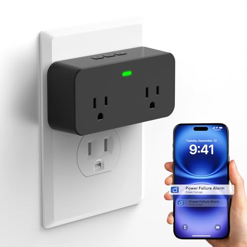 Power Failure Alarm WiFi Newest Smart Power Outage Alarm with App Remote Cancel Device Alert & Custom Alert Time 2 Sockets Home Power Loss Alarm for Freezer GFCI Trips Sump Pump Pet Feeder