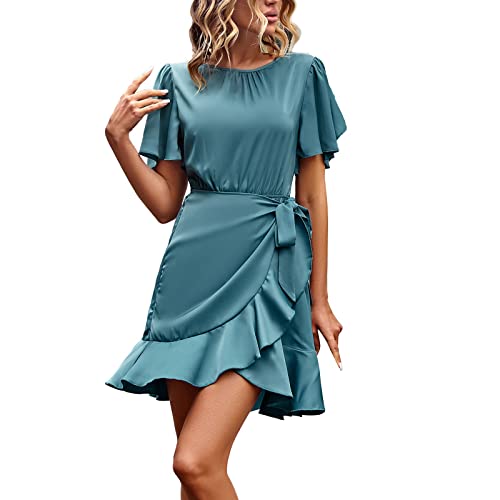 Robe en dentelle longue plissée rouge col rond chic pour femme