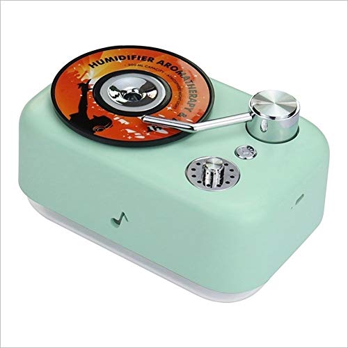 300ML Luftbefeuchter, USB Mute Luftbefeuchter ， für Schlafzimmer, Babyzimmer, Büro, Home Retro Plattenspieler (Color : Green)