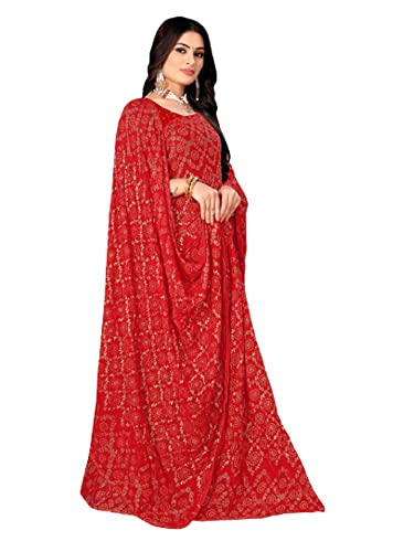 Sari indien de mariée de haute qualité rouge imprimé feuille d'or