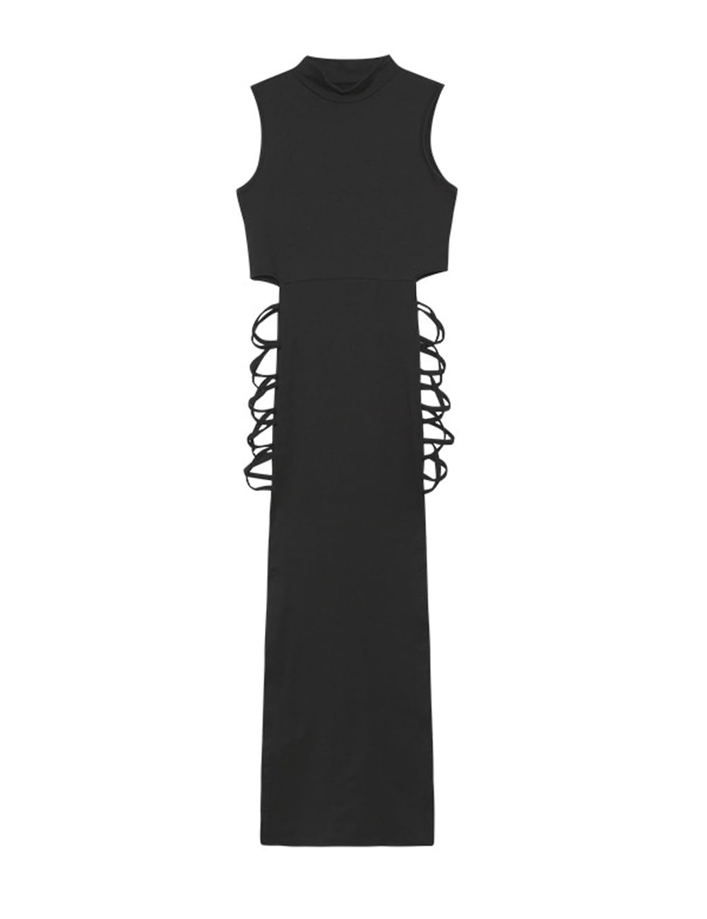 Y2K Robe moulante noire à lacets avec fente haute pour femme