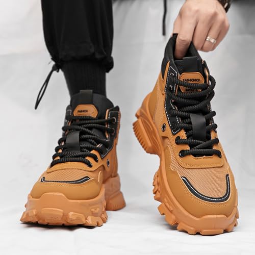 GSIGUL Men's Hiking Boots Outdoor Work Ankle Boots Casual Walking Shoes High Top Fashion Chunky Sneakers4