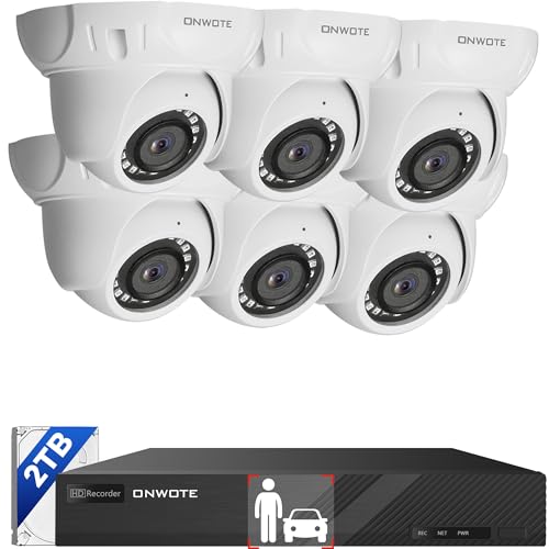 ONWOTE Sistema de cámara de seguridad PoE NVR 4K de 8 canales, 6 cámaras IP con cable de 8 MP para exteriores, FoV de 125°, detección de vehículos humanos AI, NVR de 8 canales y 2 TB de grabación de