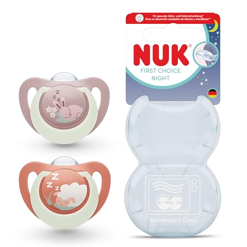 NUK First Choice Night Chupete para bebé | 0-6 meses | Chupetes ortodónticos que brillan en la oscuridad | Calma al 99% de los bebés** | Conejo/Oveja | 2 unidades NUK First Choice Night Chupete para bebé | 0-6 meses | Chupetes ortodónticos que brillan en la oscuridad | Calma al 99% de los bebés** | Conejo/Oveja | 2 unidades