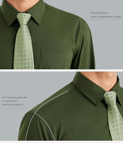Image of HISDERN Mens Dress Shirt with Tie Pocket Square Set Classic Button Down Shirt Matching Tie Long Sleeve Shirts