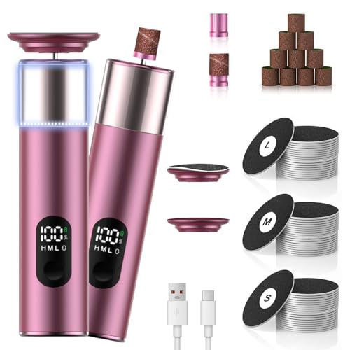 Hornhautentferner Elektrisch mit LED-Licht, 2-in-1 Elektrischer Hornhautentferner Kabellos, Hornhaut Entferner Professionelles mit 70Pcs Schleifpads für Tote Rissige Haut