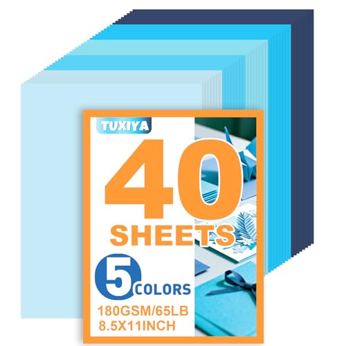40 Sheets 8.5 x 11 Colored Cardstock 5 Assorted Blue Shades of 180GSM/65LB Construction Paper Blue Cardstock Printer Paper for Printing Card Making DIY Crafts Party Decorations