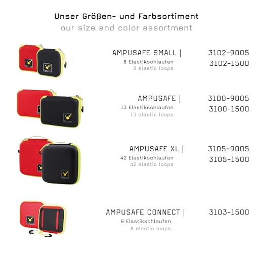 tee-uu AMPUSAFE XL | 16 x 5,5 x 16 cm | 42 Elastikschlaufen in Zwei Größen (schwarz)