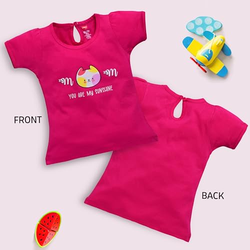 Image of LuvLap Baby Girls Regular Fit 100% Cotton Half Sleeves Girls Top Pack of 5