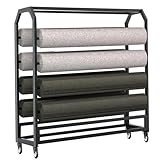 Dernoing Commercial Fabric Roll Storage Rack, Large Textile Fabric Display Rack with Adjustable Hanging Rod, Movable Organizer Holder for Vinyl Roll/Leather Roll/Curtain Studio/Wallpaper (8 rods)