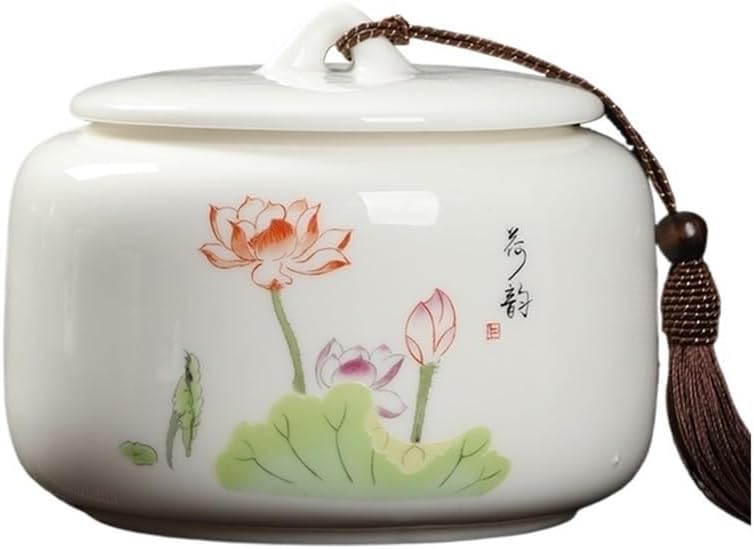 Tea Container Ceramic Tea Canister With Lid Large Capacity Storage Jar For Serving Ground Coffee, Sugar, Salt And More(Pink)