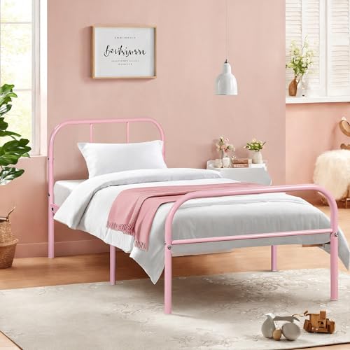 HOMYLIN Lit pour Enfant, Cadre de lit Simple en métal, Construction Durable, idéal pour Chambre d'enfant, dortoir d'adolescent, Convient pour Matelas de 190 x 90 cm, Rose – vue 9