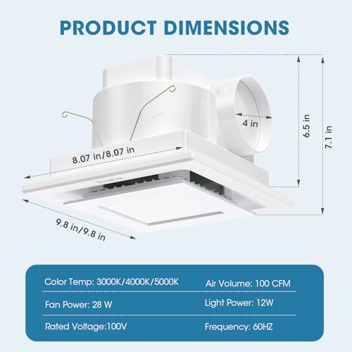Image of Bathroom Exhaust Fan with 3CCT LED Light, Ultra-Quiet 1.0 Sone