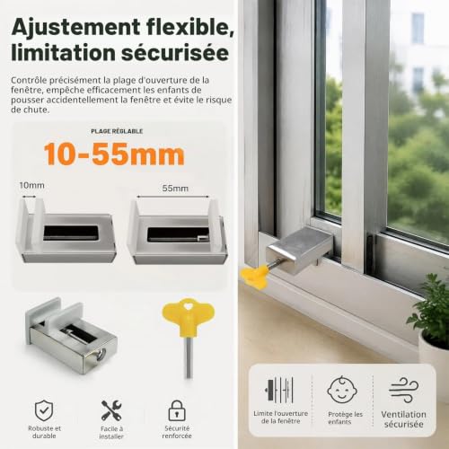2PCS Verrou Baie Vitrée Coulissante, Bloque Baie Vitrée Glisse Avec Clés – vue 5