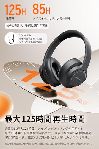 TRUEFREE HF-10 ワイヤレスヘッドホン Bluetooth 6.0/ハイブリッドANC最大45dBのノイズを低減/最大125時間再生/40mmドライバー/空間音響/マルチポイント対応/急速充電対応/無線＆AUX有線接続/専用アプリ対応（ブラック）