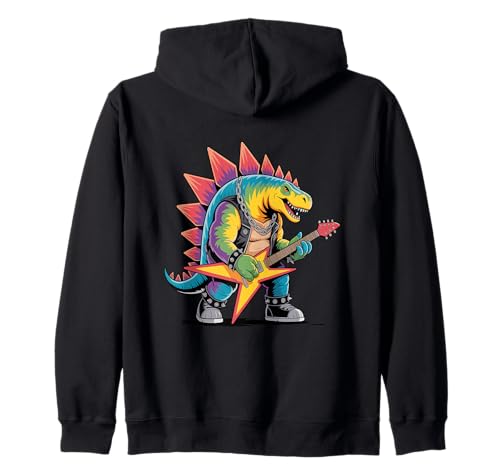 Funny Punk Rock Stegosaurus Dinosaur Playing Guitar Zip Hoodie