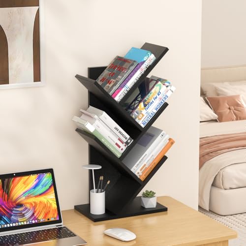 SHEEPAM Small Tree Book Shelf,5 Tier Bookshelf, Wood Desktop Bookcase - image 3