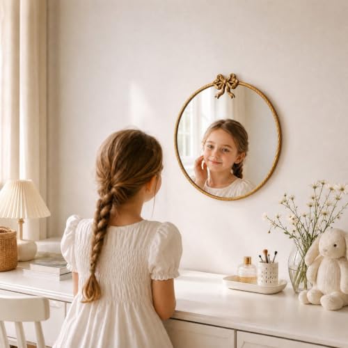 Image of 16 Inch Gold Circle Mirror, Round Gold Mirror, Vintage Wall Mirror Decor