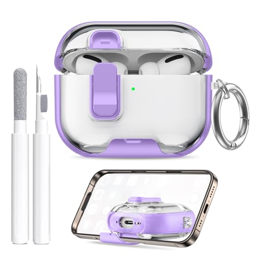 Image of for AirPods Pro 3 Case (2025) with Phone Stand & Cleaner Kit, Cute Soft Silicone Cover for AirPods Pro 3rd Genera case with Keychain for Women Men with Keychain for Airpod Pro case(2025)-Purple