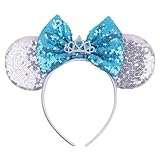 RAZKO Sequin Mouse Ears Headband, Cinderella Silver Blue Mice Ears Hairband Princess Headband for Women Girls Hair Accessories (Silver-Crown)