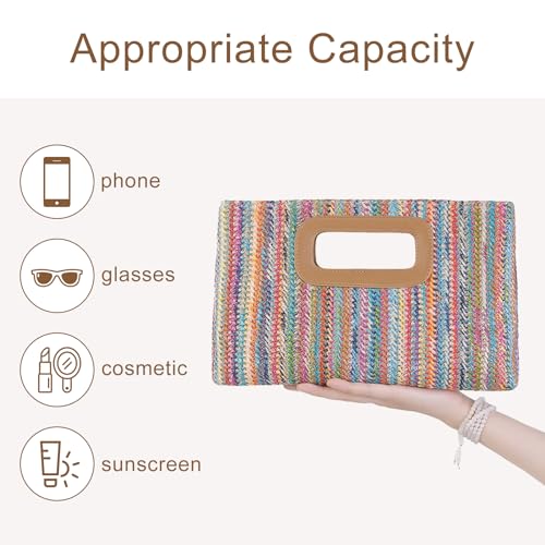 Natural Straw Flat Clutch Women 2026 Boho Purse Top Handle Crossbody Handbag Stylish Woven Envelope Wallet Evening by Tellrain - Used condition - Image 4