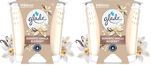 Glade Bougie Vegan Parfum Infusé Huiles Essentielles - Nouvelle Formule Sans Huile De Palme - Romantic Vanilla Blossom - 1 Bougie