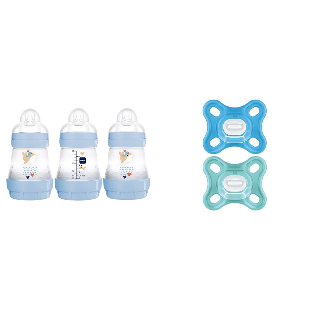 MAMEasy Start Anti Colic Baby Bottle, Easy Switch Between Breast and Bottle & Comfort Baby Pacifier, 100% Lightweight Silicone, Sterilizer Case, 0-3 Months (Pack of 2)