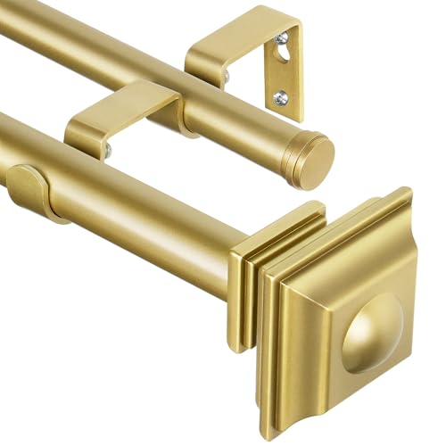KAMANINA Double Curtain Rods for Windows 72-144 Inches Gold Drapery Rod
