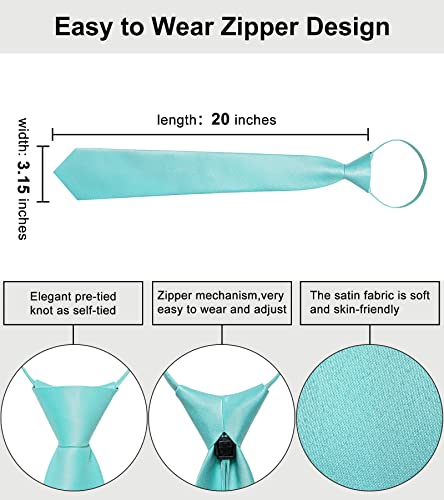 Image of YourTies Zipper Tie for Men Adjustable Pre-tied Satin Neckties and Pocket Square Set Solid Color Business Formal Wedding