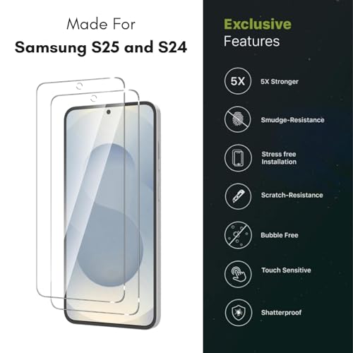 Image of Casecandy - [Pack of 2 Tempered Glass Screen Protector for Samsung Galaxy S25 / Samsung Galaxy S24 - Easy Application Kit /Bubble Free /HD /Fingerprint Working