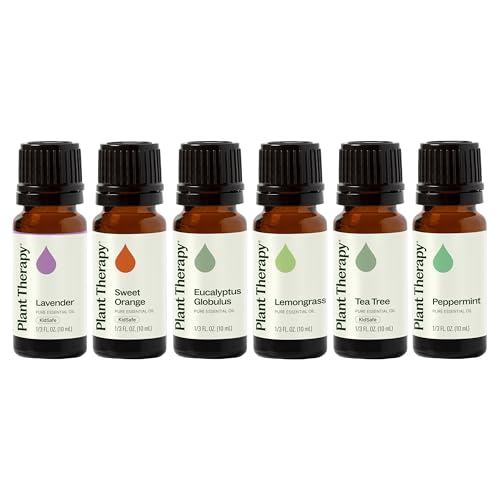 Plant Therapy Breathe Easy Essential Oil Set of 6 Bottles 10 mL (1/3 oz) Each, Lavender, Eucalyptus, Peppermint, Lemongrass, Orange Sweet, Tea Tree, 100% Pure, Aromatherapy