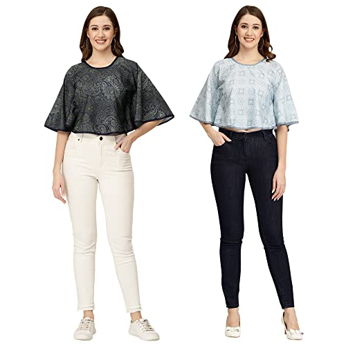 Lot de 2 hauts multicolores en crêpe imprimé pour femme chic