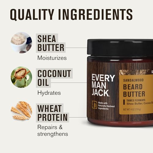 Every Man Jack Beard & Scruff Softening Butter- Subtle Sandalwood Fragrance - Hydrates & Styles Dry, Unruly Beards While Relieving Itch - Made with Shea Butter & Coconut Oil - 4-ounce (2 Pack) - Image 5