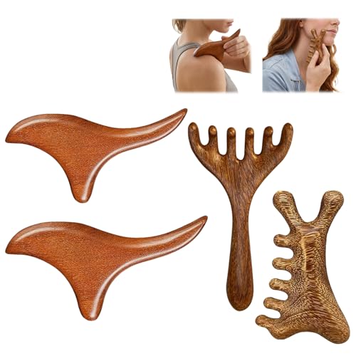 Katyjun 4 Verschiedene Massagegeräte für Massage und Entspannung - Massage Set aus Natürlichem Holz mit Effektiver Muskelentspannung