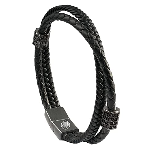 Casisto.J Pulsera Cuero Hombre, Pulsera Trenzada Hecha a Mano clásica en Negro y marrón con Cierre magnético Cover