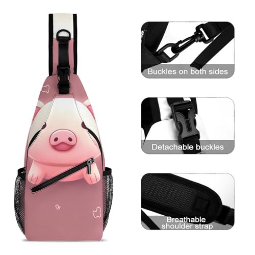 Mochila deportiva tipo sling Pink Cute Pig para hombre y mujer miniatura 3
